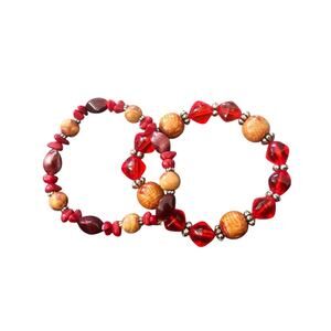 Vintage Red/Orange Beaded Bracelets Fashion Costume Jewelry Set of 2